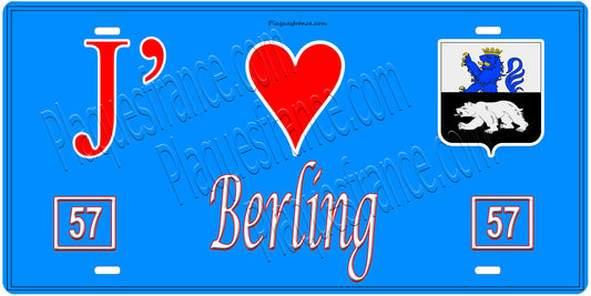 Plaque métal décorative, J'❤️Berling, Moselle, fond mur bleu 57