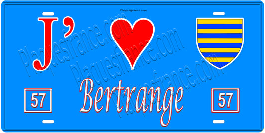 Plaque métal décorative, J'❤️Bertrange, Moselle, fond mur bleu 57