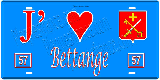 Plaque métal décorative, J'❤️ Bettange, Moselle, fond mur bleu 57