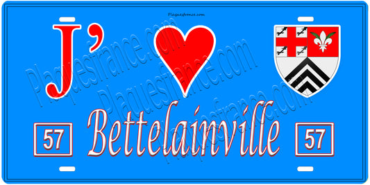 Plaque métal décorative, J'❤️Bettelainville, Moselle, fond mur bleu 57