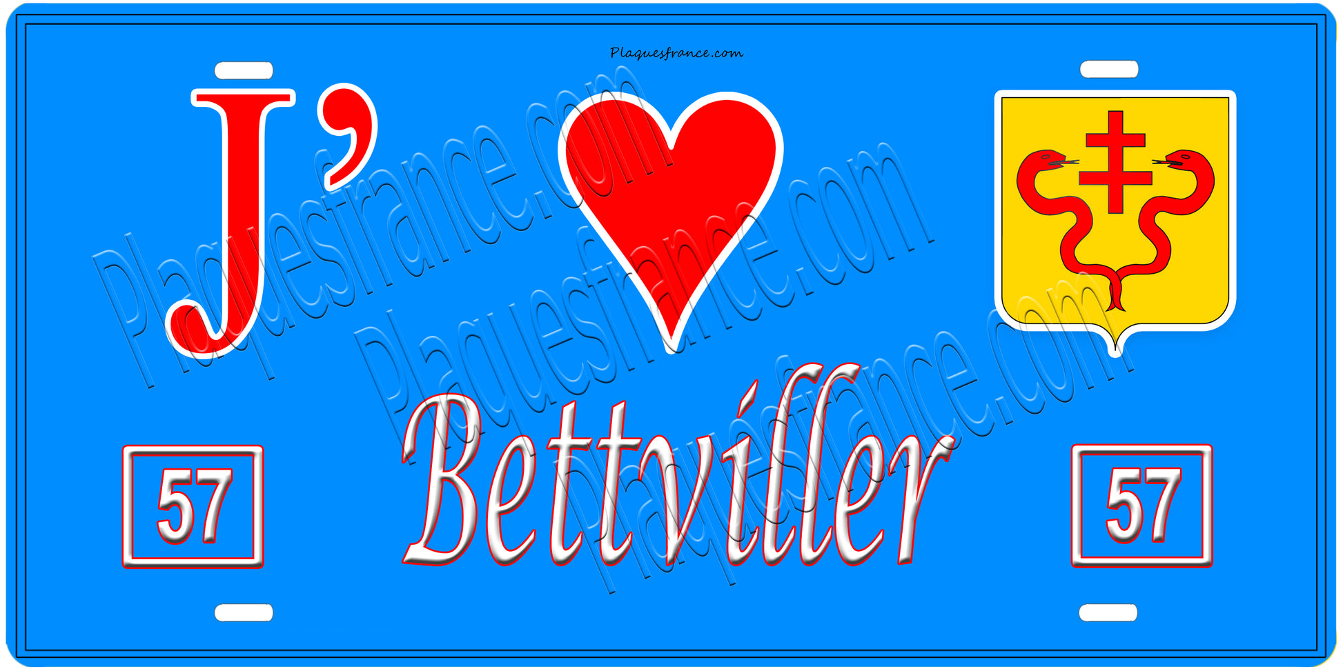 Plaque métal décorative, J' ❤️Bettviller, Moselle, fond  mur bleu 57