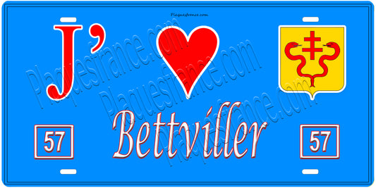 Plaque métal décorative, J' ❤️Bettviller, Moselle, fond  mur bleu 57