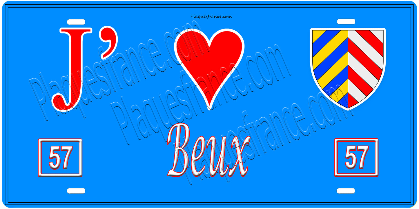 Plaque métal décorative, J'❤️Beux, Moselle (57)