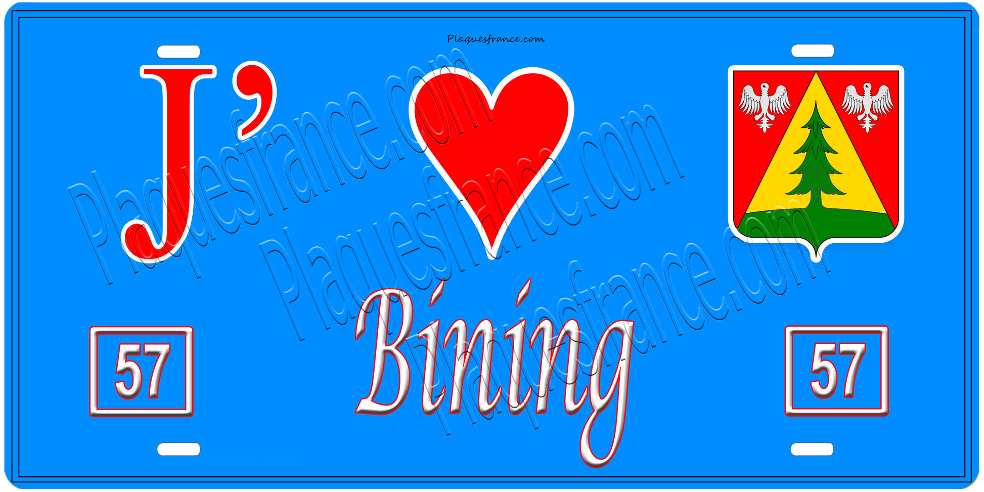 Plaque métal décorative, J' ❤️Bining, Moselle, fond  mur bleu 57