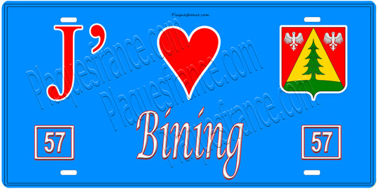 Plaque métal décorative, J' ❤️Bining, Moselle, fond  mur bleu 57