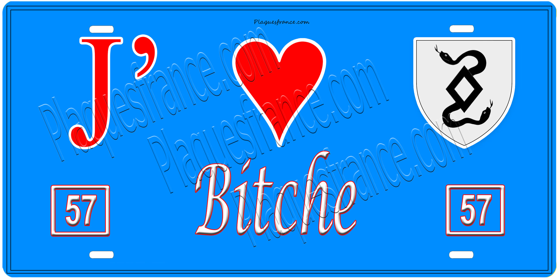 Plaque métal décorative, J' ❤️Bitche, Moselle, fond  mur bleu 57