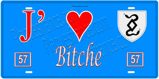 Plaque métal décorative, J' ❤️Bitche, Moselle, fond  mur bleu 57