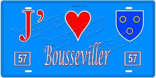 Plaque métal décorative, J' ❤️Bousseviller, Moselle, fond  mur bleu 57