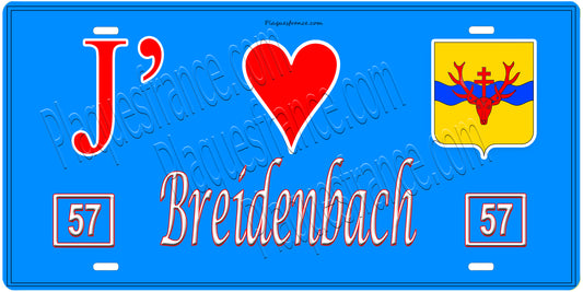 Plaque métal décorative, J' ❤️Breidenbach, Moselle, fond  mur bleu 57