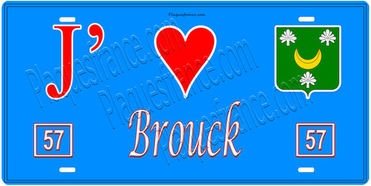 Plaque métal décorative, J'❤️ Brouck, Moselle, fond mur bleu 57