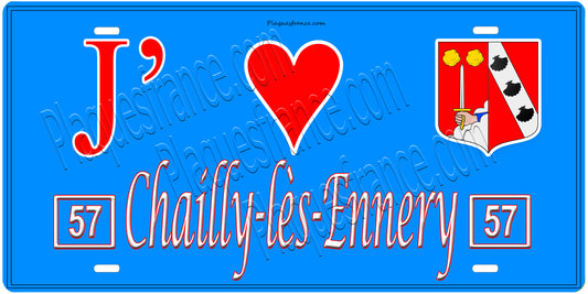 Plaque métal décorative, J'❤️Chailly-lès-Ennery, Moselle, fond mur bleu 57