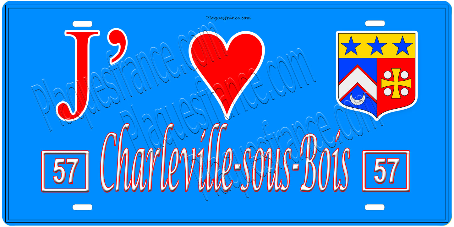 Plaque métal décorative, J'❤️Charleville-sous-Bois, Moselle (57)