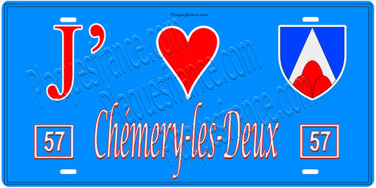 Plaque métal décorative, J'❤️ Chémery-les-Deux, Moselle, fond mur bleu 57