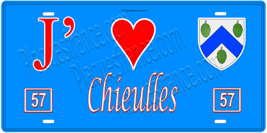 Plaque métal décorative, J'❤️Chieulles, Moselle, fond mur bleu 57