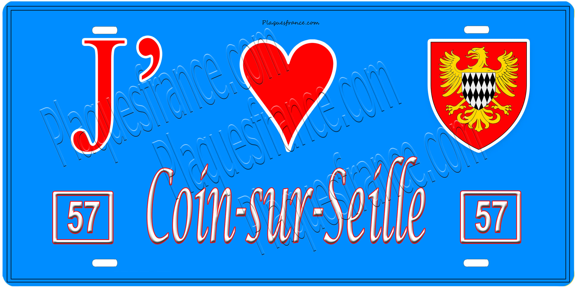Plaque métal décorative, J'❤️ Coin-sur-Seille, Moselle, fond mur bleu 57