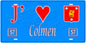 Plaque métal décorative, J'❤️ Colmen, Moselle, fond mur bleu 57