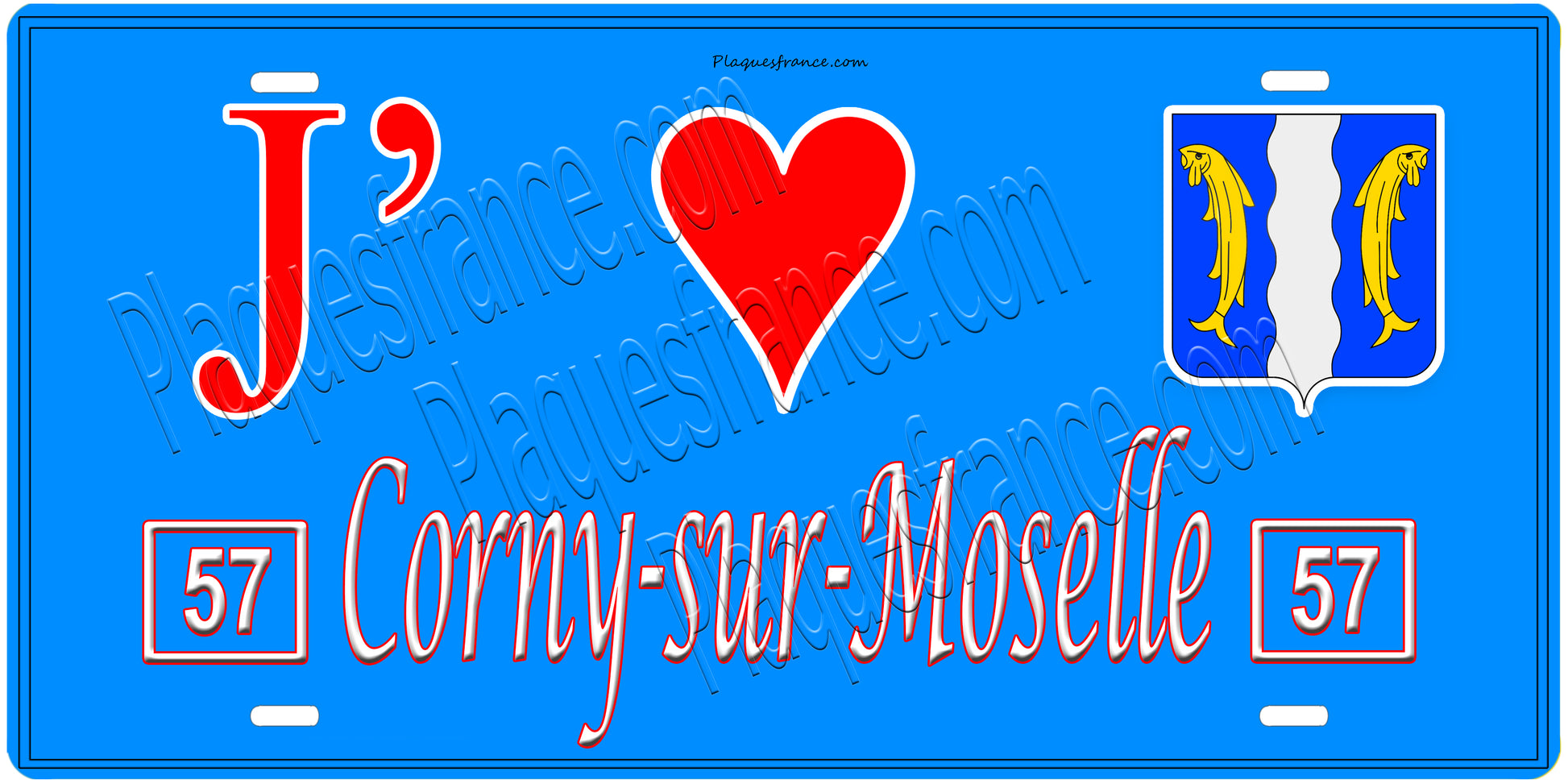 Plaque métal décorative, J'❤️ Corny-sur-Moselle, Moselle, fond mur bleu 57