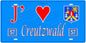 Plaque métal décorative, J'❤️ Creutzwald, Moselle, fond mur bleu 57