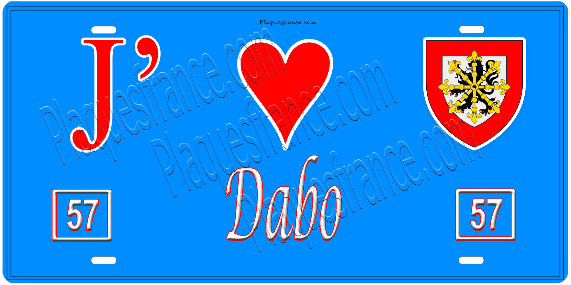 Plaque métal décorative, J'❤️Dabo, Moselle, fond mur bleu 57