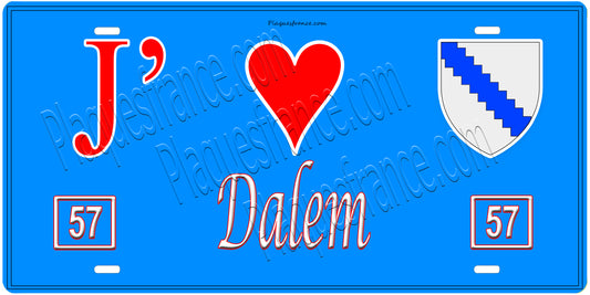 Plaque métal décorative, J'❤️ Dalem, Moselle, fond mur bleu 57