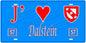 Plaque métal décorative, J'❤️ Dalstein, Moselle, fond mur bleu 57