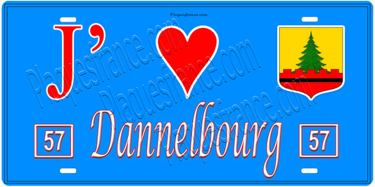 Plaque métal décorative, J'❤️Dannelbourg, Moselle, fond mur bleu 57