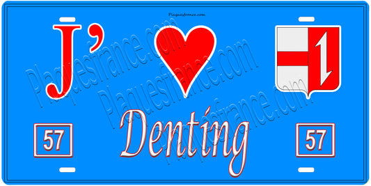 Plaque métal décorative, J'❤️ Denting, Moselle, fond mur bleu 57