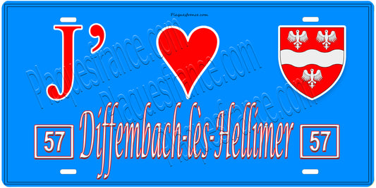 Plaque métal décorative, J'❤️Diffembach-lès-Hellimer, Moselle, fond mur bleu 57