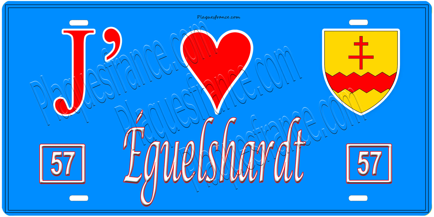 Plaque métal décorative, J' ❤️Éguelshardt, Moselle, fond  mur bleu 57