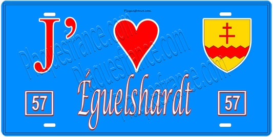 Plaque métal décorative, J' ❤️Éguelshardt, Moselle, fond  mur bleu 57