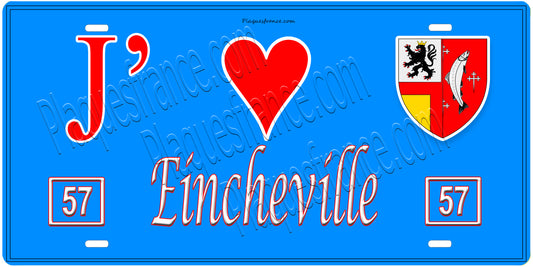 Plaque métal décorative, J'❤️Eincheville, Moselle, fond mur bleu 57