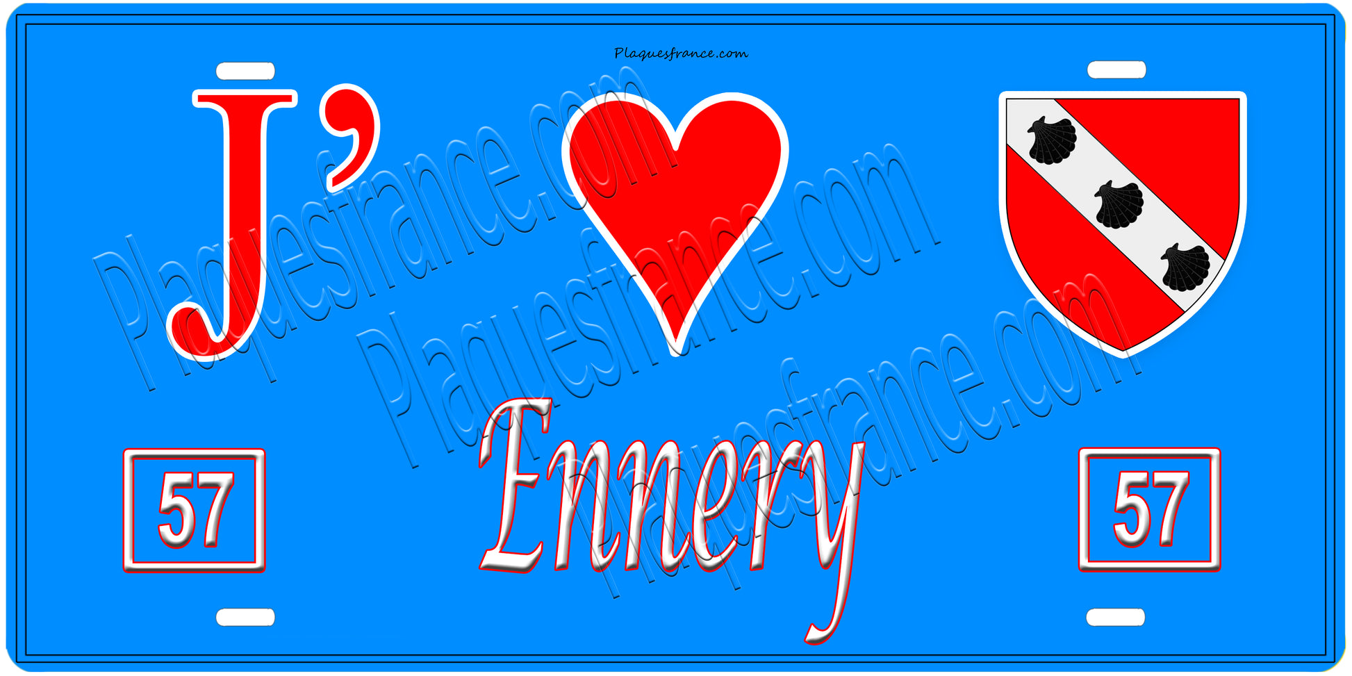 Plaque métal décorative, J'❤️Ennery , Moselle, fond mur bleu 57