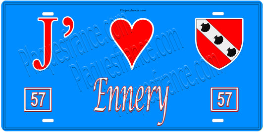Plaque métal décorative, J'❤️Ennery , Moselle, fond mur bleu 57