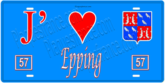 Plaque métal décorative, J' ❤️Epping, Moselle, fond  mur bleu 57