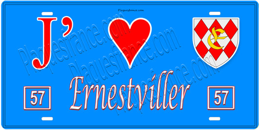 Plaque métal décorative, J'❤️Ernestviller, Moselle, fond mur bleu 57