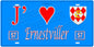 Plaque métal décorative, J'❤️Ernestviller, Moselle, fond mur bleu 57