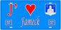 Plaque métal décorative, J'❤️ Fameck, Moselle, fond mur bleu 57