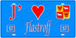 Plaque métal décorative, J'❤️ Flastroff, Moselle, fond mur bleu 57