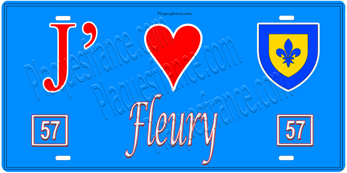 Plaque métal décorative, J'❤️Fleury, Moselle (57)