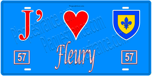 Plaque métal décorative, J'❤️Fleury, Moselle (57)