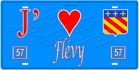 Plaque métal décorative, J'❤️Flévy, Moselle, fond mur bleu 57