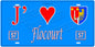 Plaque métal décorative, J'❤️Flocourt, Moselle, fond mur bleu 57