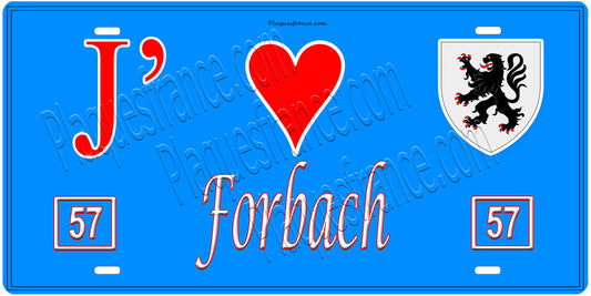 Plaque métal décorative, J'❤️ Forbach, Moselle, fond mur bleu 57