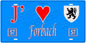 Plaque métal décorative, J'❤️ Forbach, Moselle, fond mur bleu 57