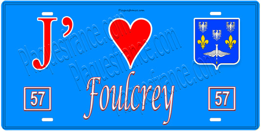 Plaque métal décorative, J'❤️Foulcrey, Moselle, fond mur bleu 57