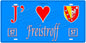 Plaque métal décorative, J'❤️ Freistroff, Moselle, fond mur bleu 57