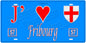 Plaque métal décorative, J'❤️Fribourg , Moselle, fond mur bleu 57