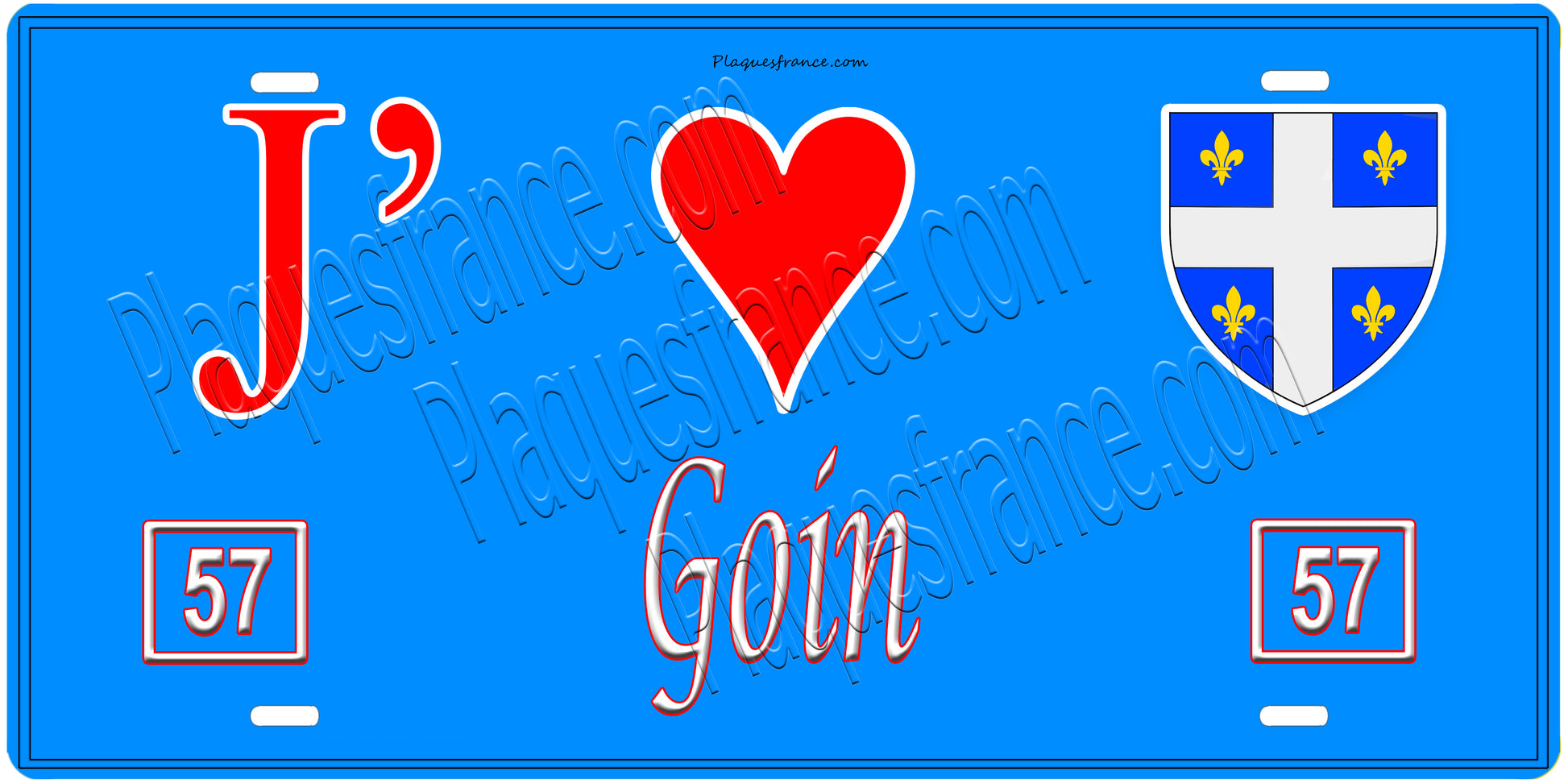 Plaque métal décorative, J'❤️Goin, Moselle, fond mur bleu 57