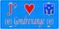 Plaque métal décorative, J'❤️Gondrexange, Moselle, fond mur bleu 57