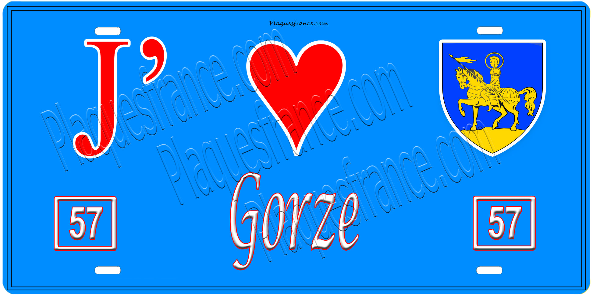 Plaque métal décorative, J'❤️ Gorze, Moselle, fond mur bleu 57